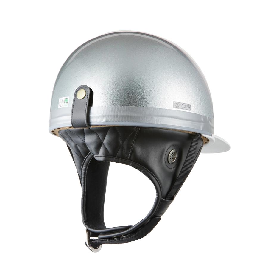 バイクヘルメット コルク半キャップ ソリッド シルバーラメ フリーサイズ ３つのボタン SG規格適合 PSCマーク取得 ソリッド 原付・スクーター ヘルメット｜bike-parts-center｜03