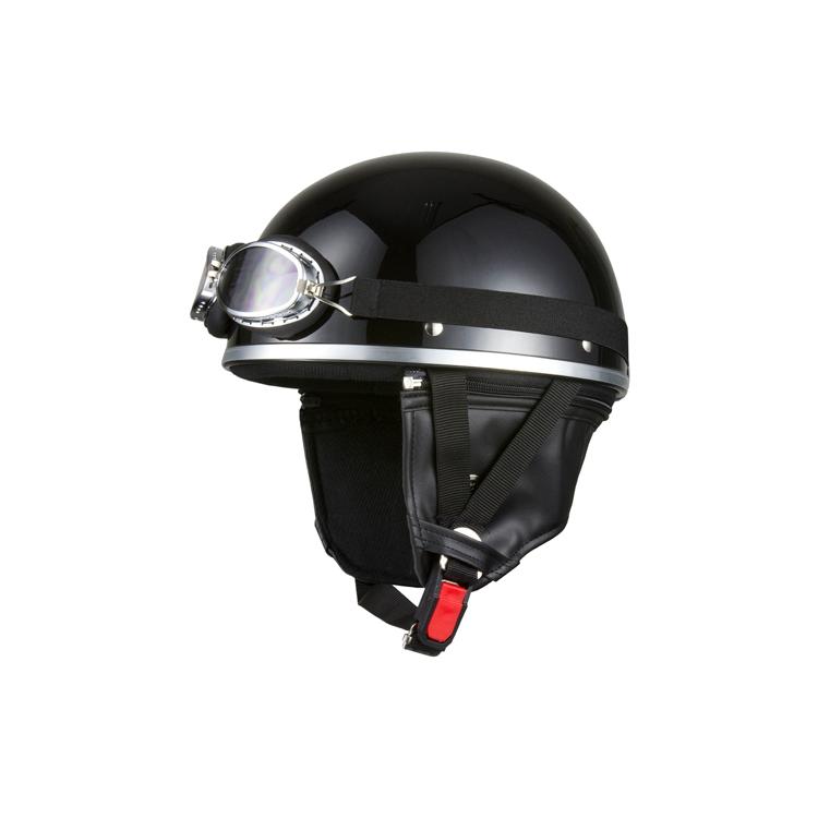 バイクヘルメット 黒 ブラック ビンテージ ヘルメット ゴーグル付き 耳あて着脱可能 SG規格適合 PSCマーク付 フリーサイズ バイク オートバイ ヘルメット 半帽｜bike-parts-center｜05