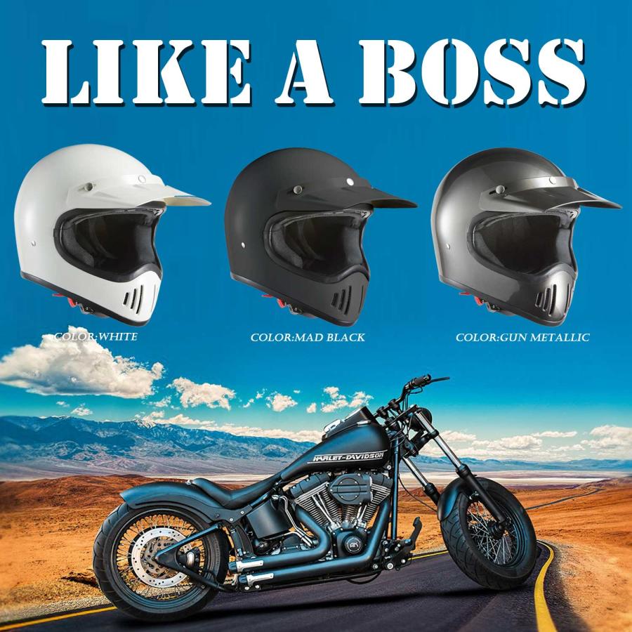 バイクヘルメット XLサイズ 白 ホワイト ビンテージ フルフェース レトロ アメリカン 61〜62cm フルフェイス A-728 エアロ バイザー ヘルメット｜bike-parts-center｜12