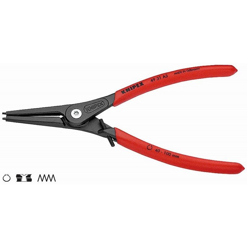 KNIPEX クニペックス 4931-A3 軸用精密スナップリングプライヤー 直 225mm