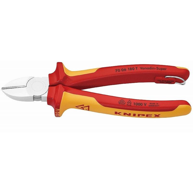 KNIPEX クニペックス 7006-180TBK 絶縁斜ニッパー 落下防止 ブラック 180mm