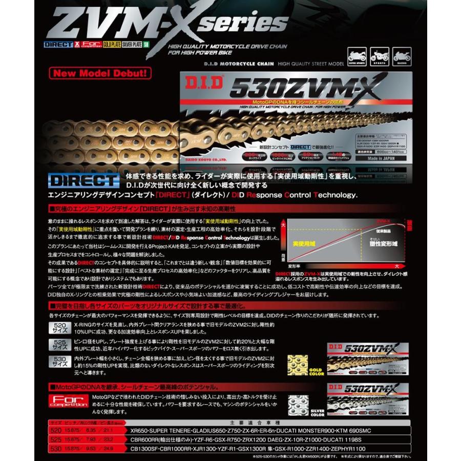 DID 520ZVM-X-130ZB（カシメタイプ） ZVM-X続きもの Xリングシールチェーン しろがね色/しろがね色 4525516335300 バイク-その他バイクパーツ、アクセサリー用品
