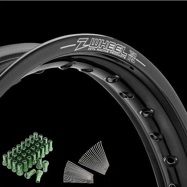 Z-Wheel W25-111214 リムセット フロント ブラックリム/グリーン