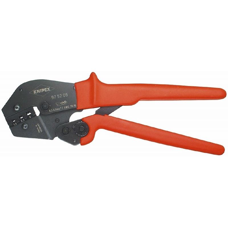 KNIPEX クニペックス 9752-05 圧着ペンチ (SB) クリンピング能力(mm2)：0.5-6.0 クリンピング能力(AWG)：20-10 質量(g)：572 適用：ファストン・ギボシ