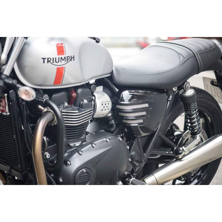 モートーン MTE140 サイドカバー リブ グロスブラック 2個 T100 ストリートツイン/スピードツイン 900 バイクパーツ カスタムパーツ サイドカウル_2