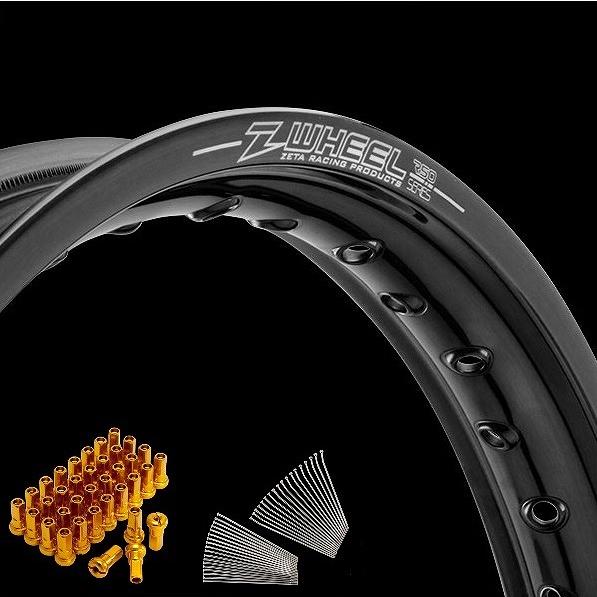 Z-Wheel W25-211515 リムセット リア ブラックリム/イエローニップル CR125R’95〜01 ダートフリーク