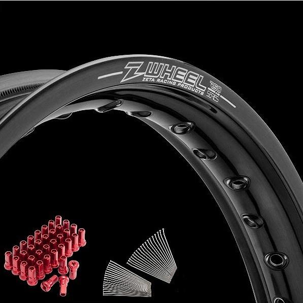 Z-Wheel W25-231713 リムセット リア ブラックリム/レッドニップル