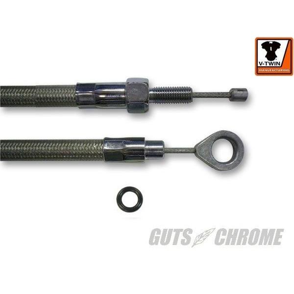 Vツイン 36-0556 ステンメッシュクラッチケーブル 75.25インチ(約191cm) 87-99年迄ビッグツインモデル ワイヤー ガッツクローム