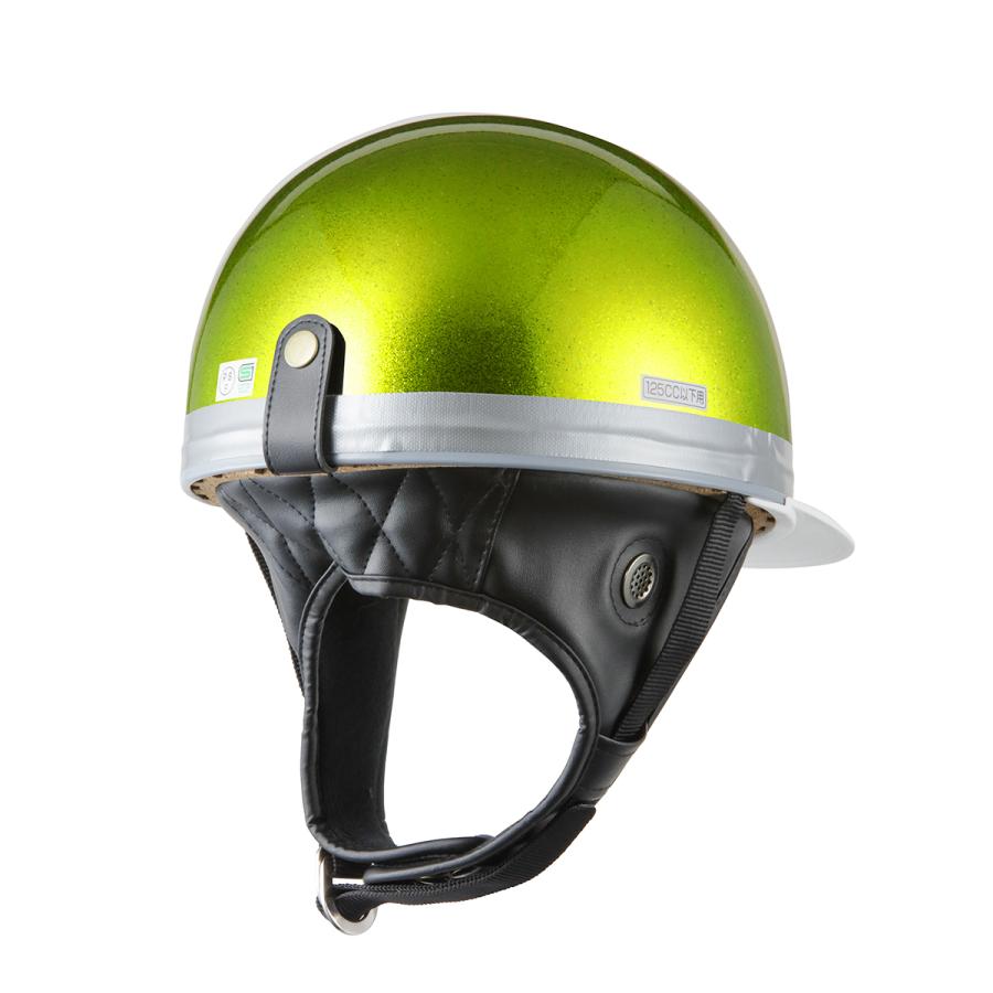 ヘルメット コルク半キャップ 三つボタン グリーンラメ 新品 半ヘル 57cm〜60cm未満 半帽 バイクパーツセンター｜bikepartscenter｜02