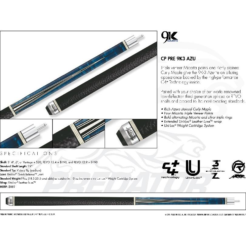プレデター キュー 【 9K-3 AZURITE 】 314-3装備(シャフト変更
