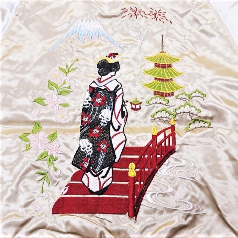 一心如鏡】 舞妓 本格豪華刺繍スカジャン 中綿なし ベージュ 一心如鏡】 舞妓 本格豪華刺繍スカジャン 中綿なし ベージュ