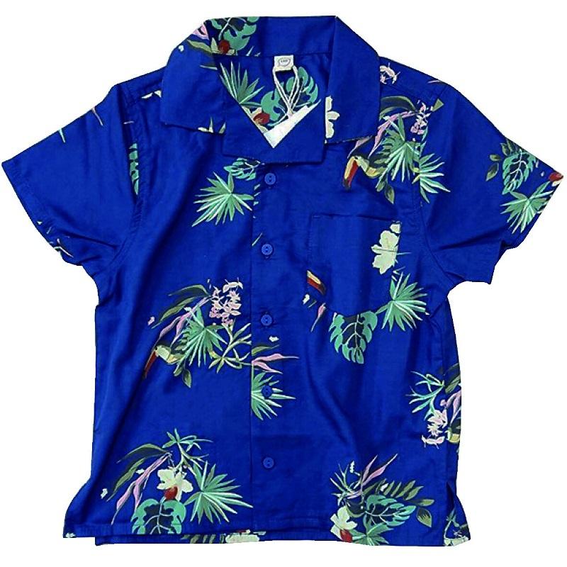 即日発送！】 キッズ ボタニカル柄 レーヨンアロハシャツ ピンク