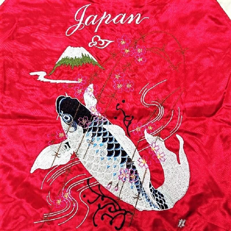 一心如鏡】 鯉 本格豪華刺繍スカジャン 中綿あり レッド、ブルー 一心如鏡】 鯉 本格豪華刺繍スカジャン 中綿あり レッド、ブルー