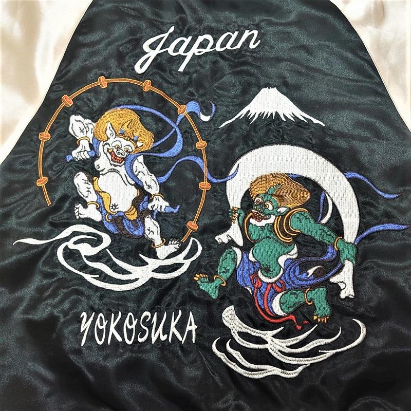 新主己】 風神雷神 刺繍スカジャン ブラック・ネイビー (M・L 新主己】 風神雷神 刺繍スカジャン ブラック・ネイビー (M・L