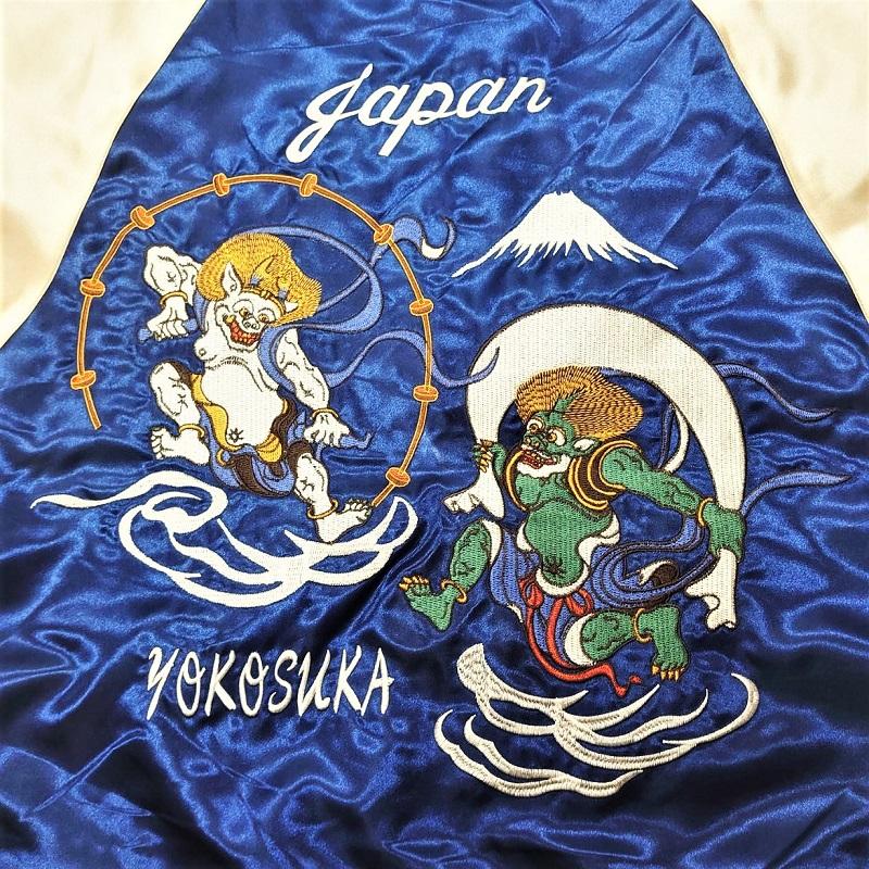 新主己】 風神雷神 刺繍スカジャン ブラック・ネイビー (M・L 新主己】 風神雷神 刺繍スカジャン ブラック・ネイビー (M・L