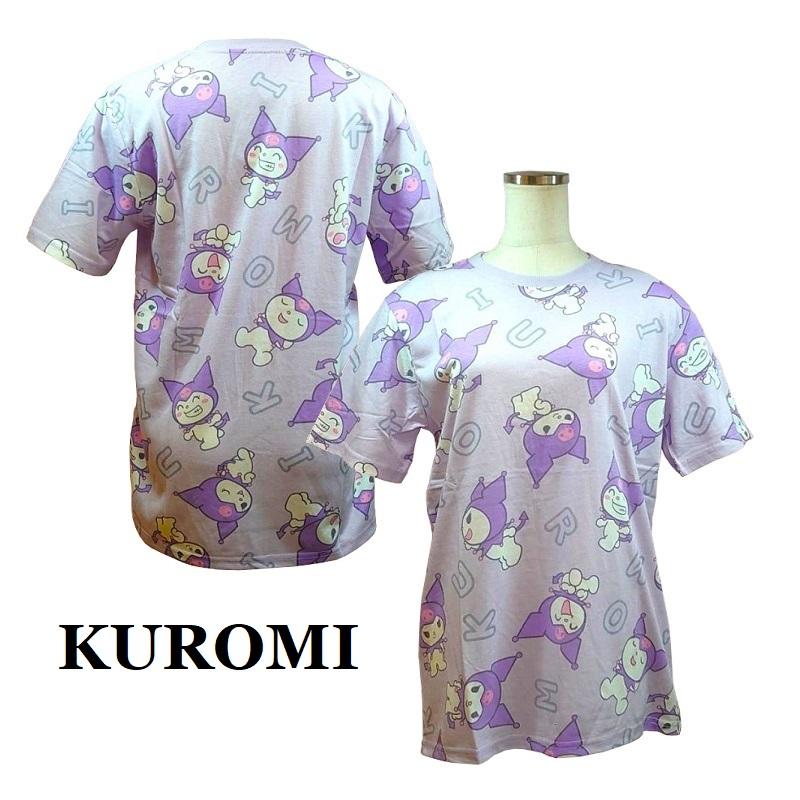 クロミ　新品　【サンリオ】　Ｌ　クロミちゃん　パープル　総柄Ｔシャツ クロミ 【KUROMI】 サンリオ クロミちゃん Tシャツ ライトパープル 総