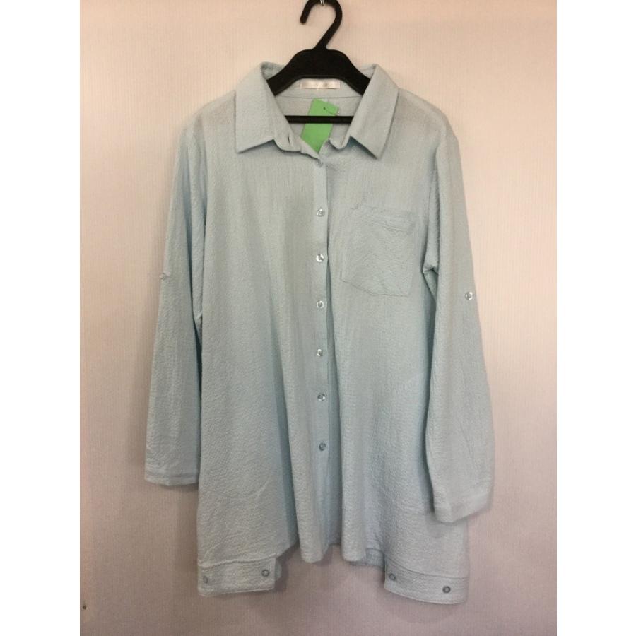 ビットコ 水色 オウトツ地ブラウスチュニック 袖ロールアップ可能 1243 マダムビモータ 通販 Yahoo ショッピング