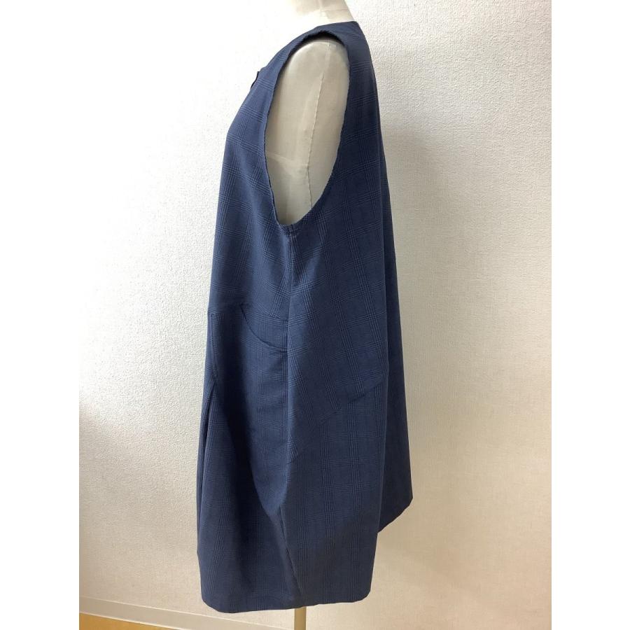 AND　AND タグ付き未使用 青系グレンチェック ロング丈ベスト 定価29000円 サイズF_1