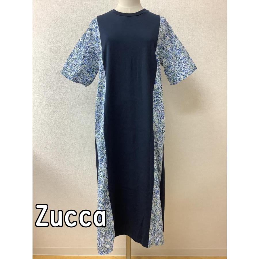 ズッカ (Zucca) リバティプリント 異素材コンビワンピース ネイビー