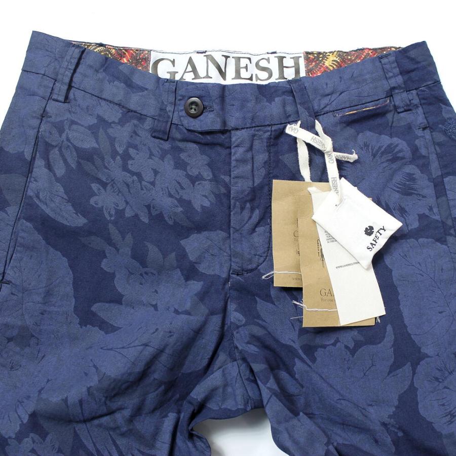 GANESH ガネーシュ コットンパンツ 紺 メンズ デザイン柄 ボタニカル柄