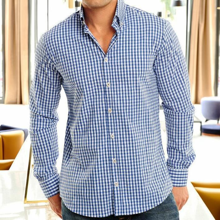 ギンガムチェック 長袖シャツ 青 メンズ : BIN-1 LIMITEDヤフー