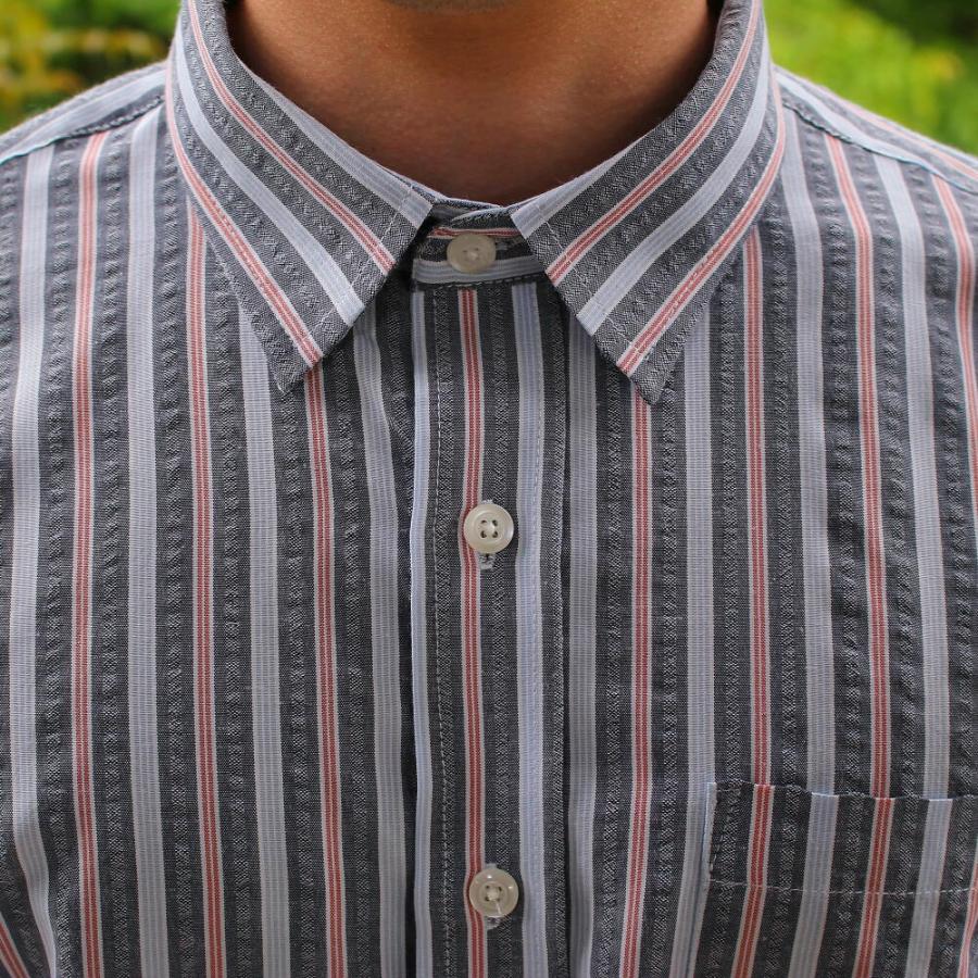 WAACワックスブラウン/白 サッカー生地 ストライプ柄 シャツ 2サイズ WAACワックスブラウン/白 サッカー生地 ストライプ柄 シャツ 2