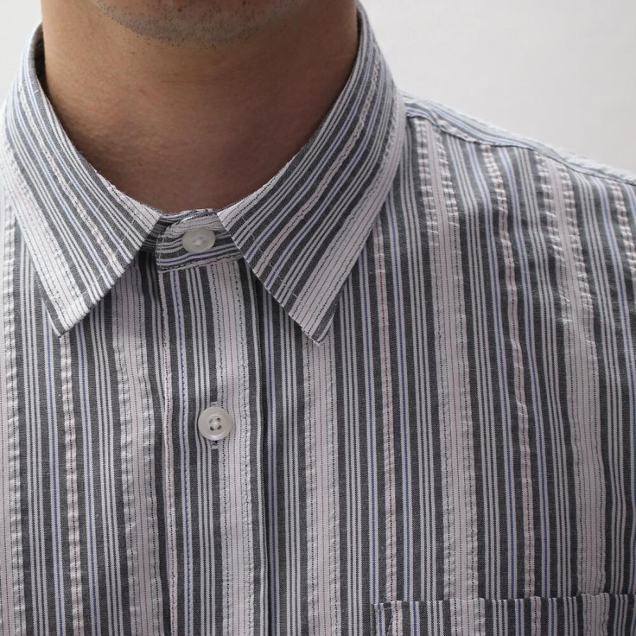 シアサッカー シャツ ストライプシャツ 半袖シャツ メンズ 青/白/赤