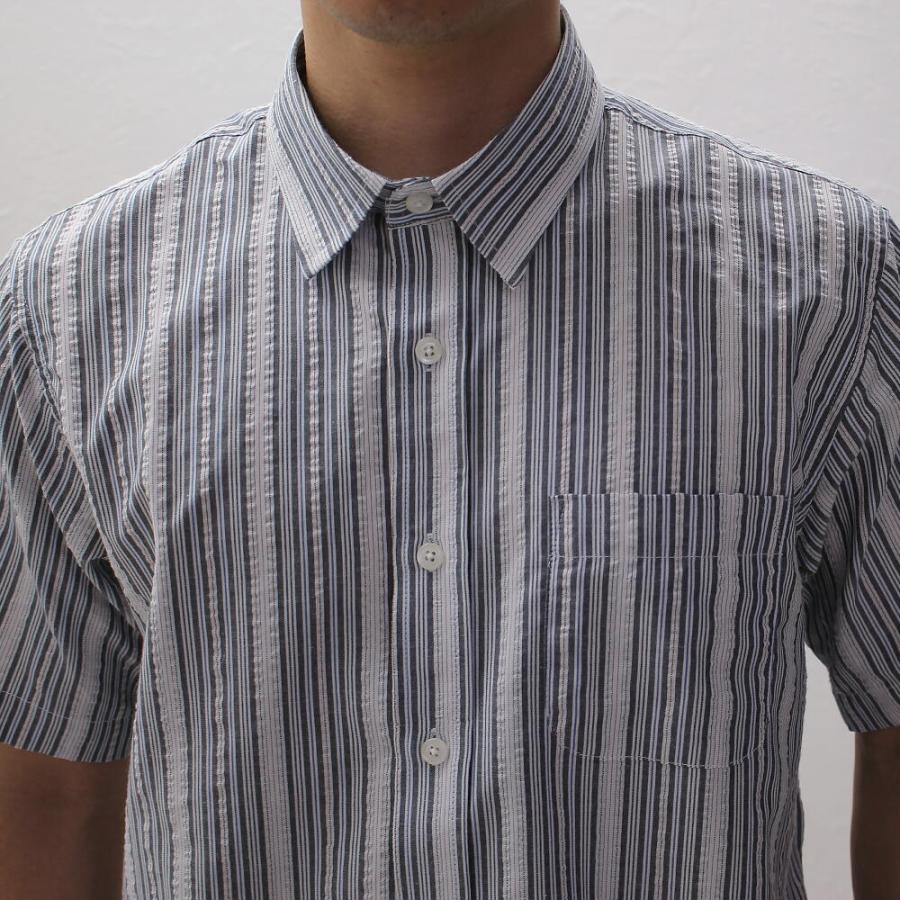 シアサッカー シャツ ストライプシャツ 半袖シャツ メンズ 青/白/赤