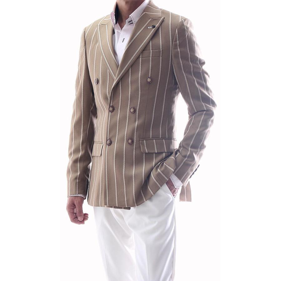 テーラードジャケット ダブル ブレザー ストライプ ベージュ 春/秋/冬