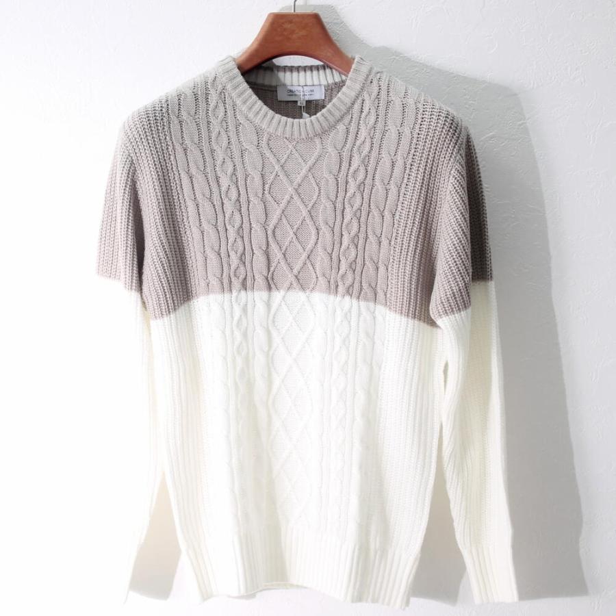 ニット セーター メンズ ケーブル編み 秋/冬 クルーネック ツートン