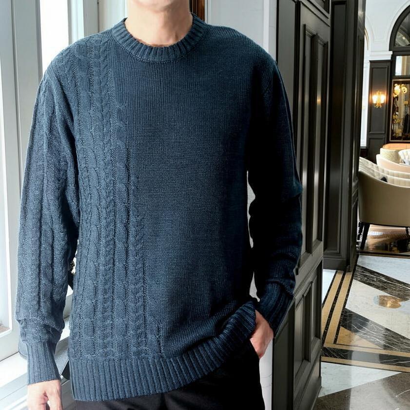 ニット セーター メンズ ケーブル編み 秋/冬 ベージュ/青/茶 クルー
