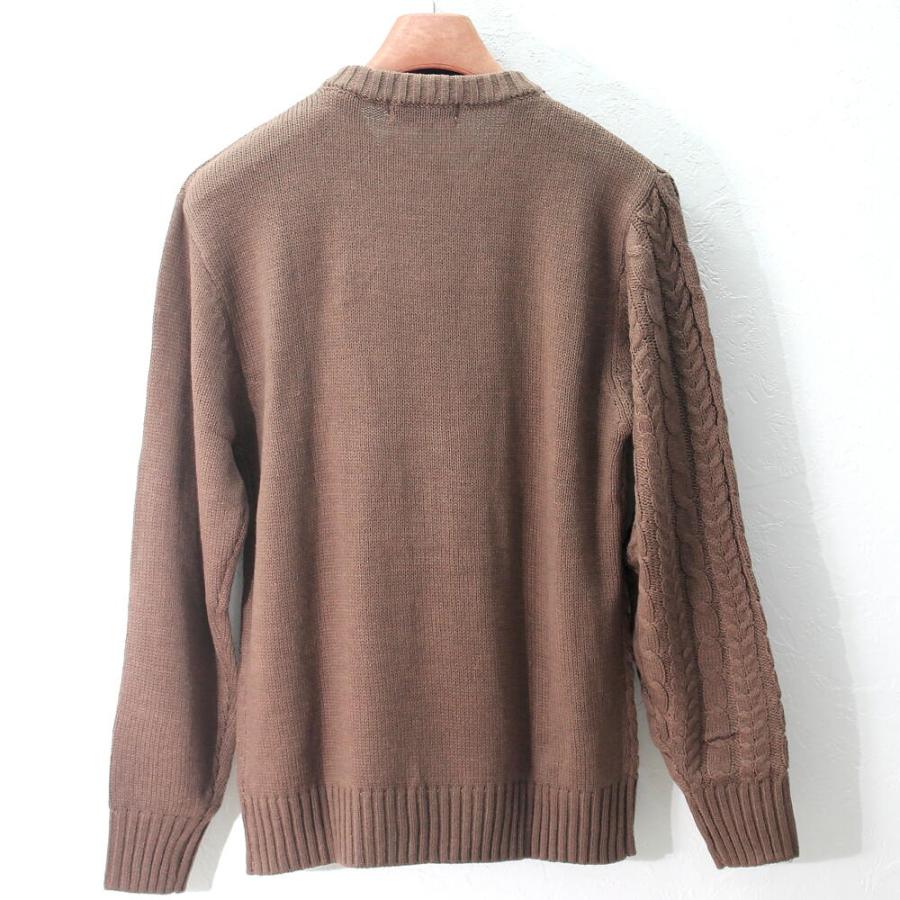 ニット セーター メンズ ケーブル編み 秋/冬 ベージュ/青/茶 クルー