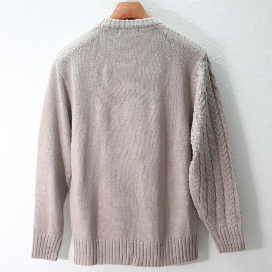 ニット セーター メンズ ケーブル編み 秋/冬 ベージュ/青/茶 クルー