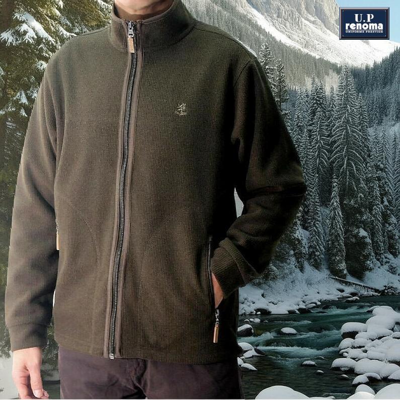フリースジャケット メンズ スタンドカラー カーキグリーン ストレッチ