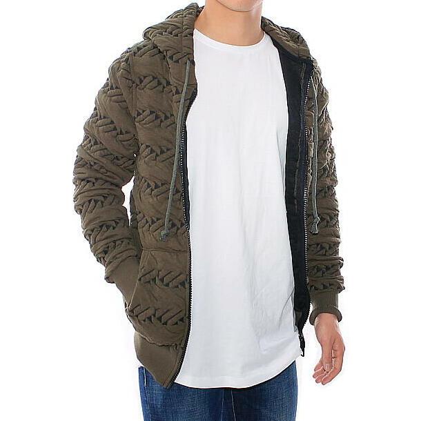 中綿 パーカー ジップアップ キルティング メンズ ボーダー ジャージー