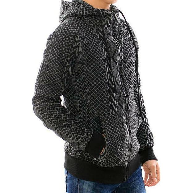 キルティング パーカー ジップアップ 中綿系 メンズ ケーブル編み柄風