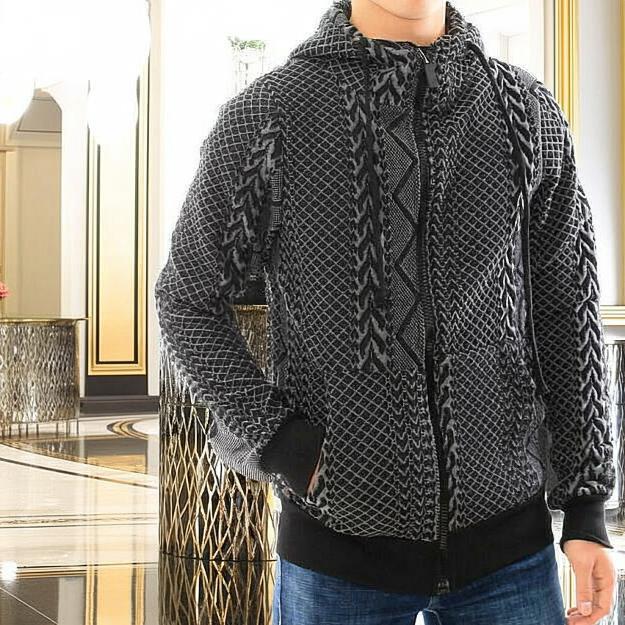 キルティング パーカー ジップアップ 中綿系 メンズ ケーブル編み柄風