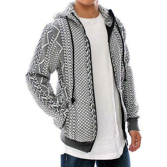 キルティング パーカー ジップアップ 中綿系 メンズ ケーブル編み柄風