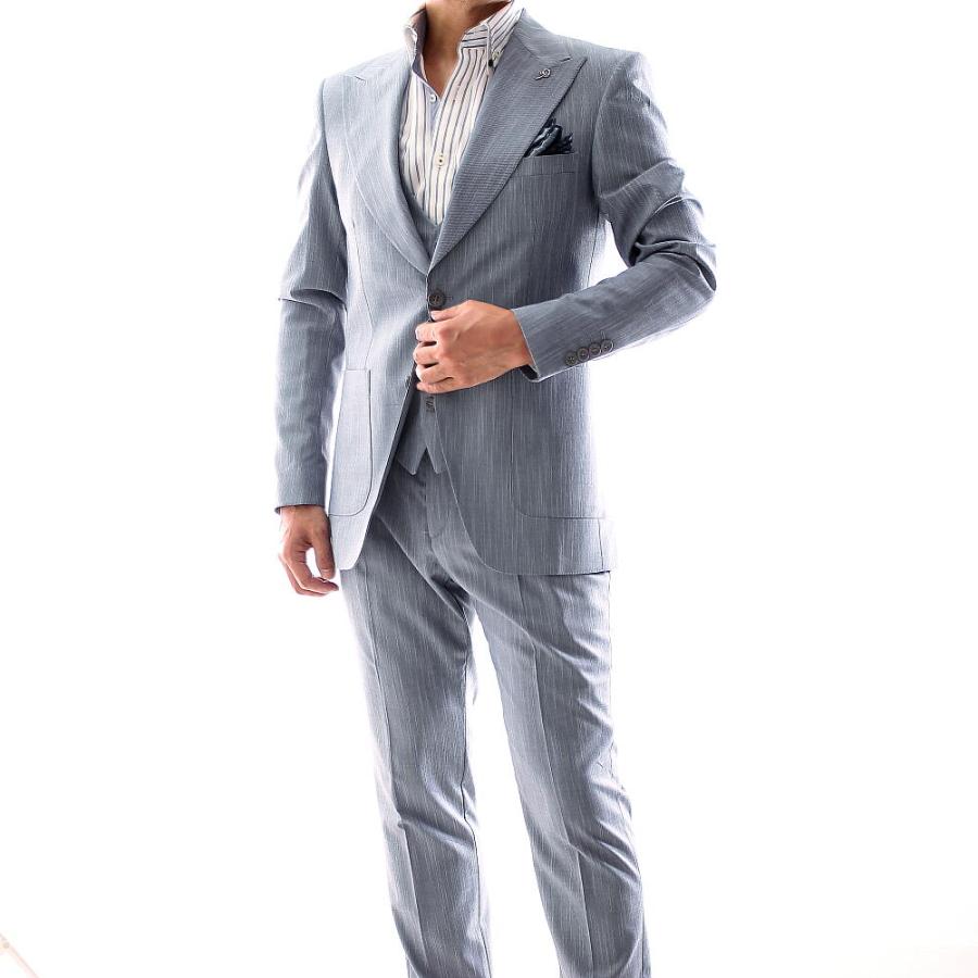 テーラードジャケット ジレ セットアップ かすれストライプ ブルー