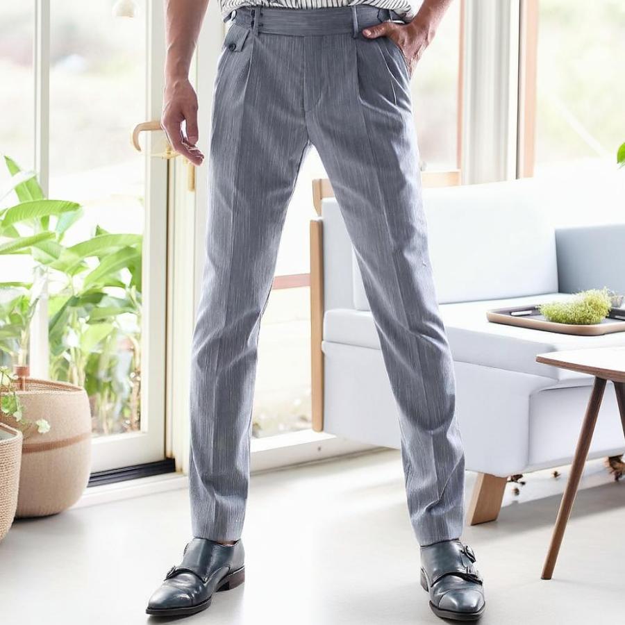 スラックス スキニー スリム パンツ かすれストライプ ブルーグレー