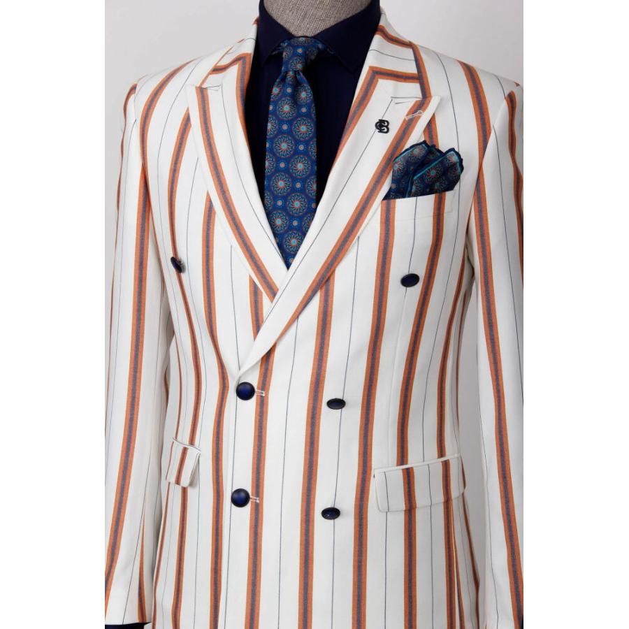 テーラードジャケット ストライプ 白/紺/茶 ダブル ブレザー メンズ