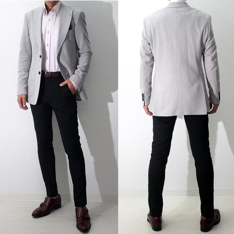 テーラードジャケット メンズ ブレザー ライトグレー 秋/冬/春 ニット