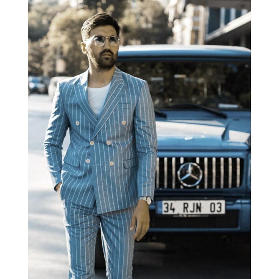 BALMAIN テーラードジャケット 青 テーラードジャケット ダブル ブレザー ブルー/青 メンズ ピークド