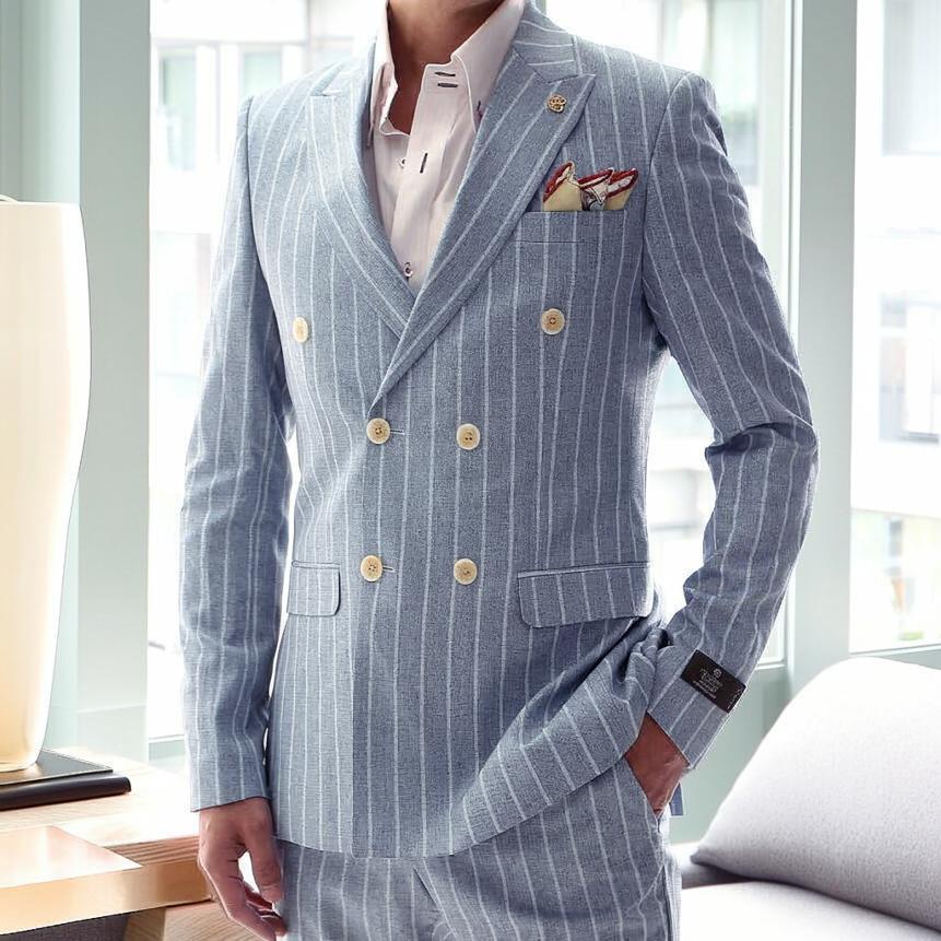 テーラードジャケット ダブル ブレザー ブルー/青 メンズ ピークド