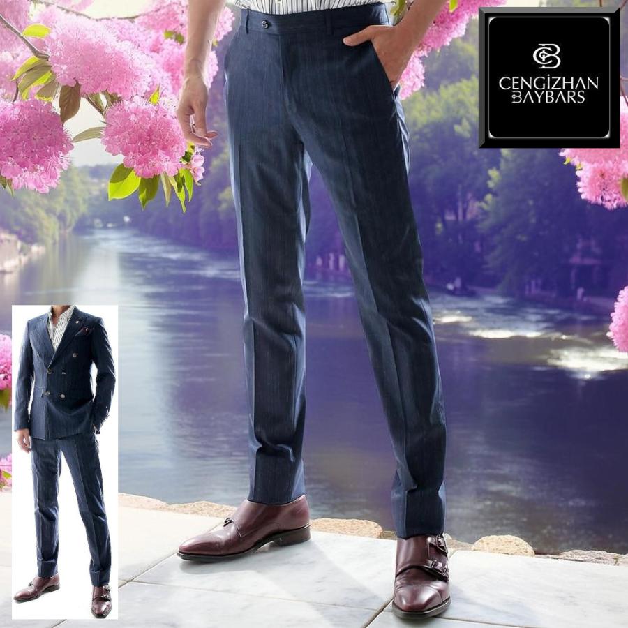 スラックス スリム パンツ 紺 ストライプ ジャケパン 春/秋/冬