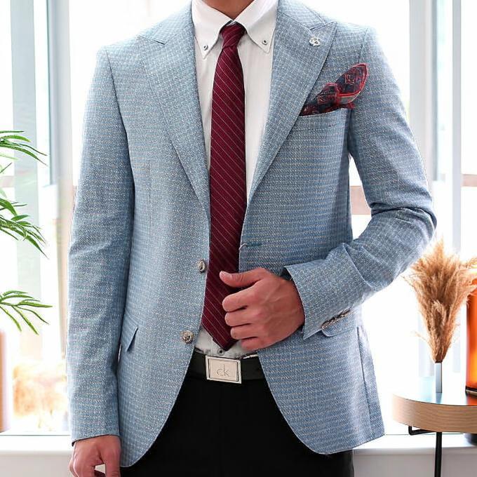 テーラードジャケット ブルー チェック ブレザー メンズ