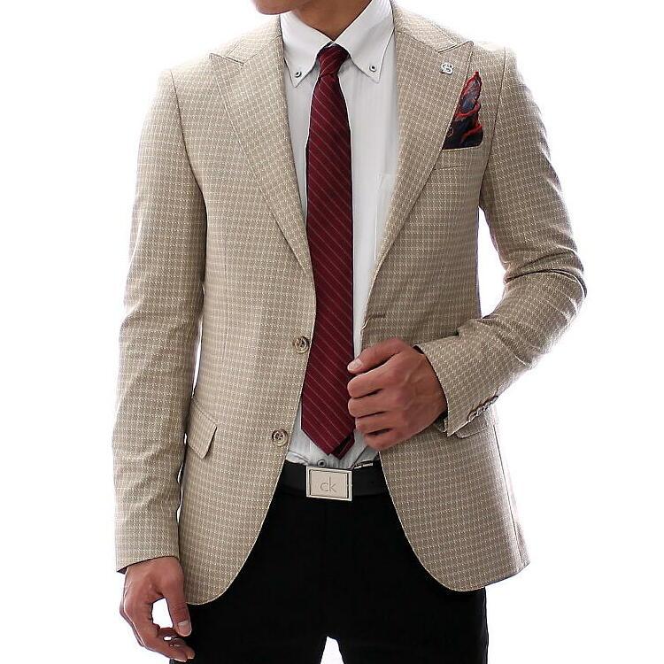 テーラードジャケット チェック ブレザー メンズ ベージュ ピークドラペル 二つボタン 大きいサイズも入荷 秋冬春 ジャケパン Baybarsbeju Bin 1 Limitedヤフーショップ 通販 Yahoo ショッピング