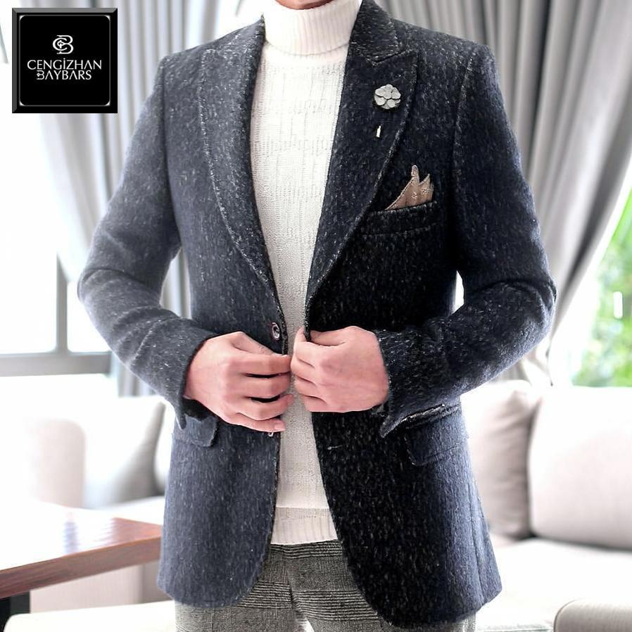 テーラードジャケット 冬 ブレザー メンズ 紺 ピークドラペル ワイド