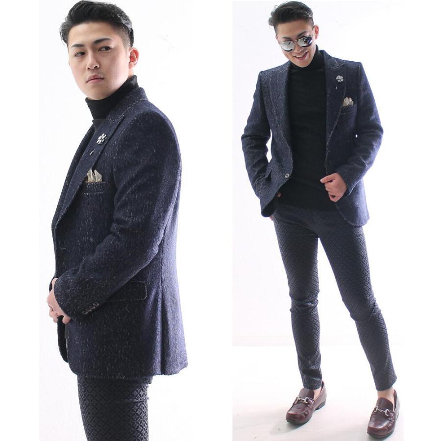 テーラードジャケット 冬 ブレザー メンズ 紺 ピークドラペル ワイド