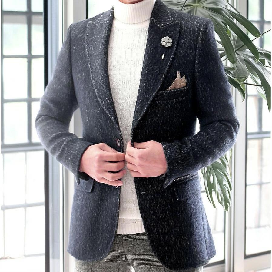 テーラードジャケット 冬 ブレザー メンズ 紺 ピークドラペル ワイド